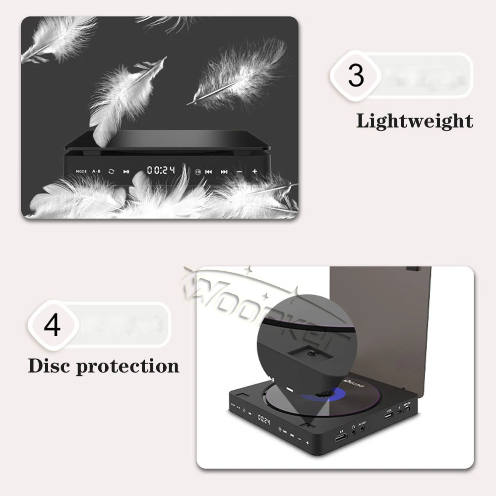 Woopker DVD Player HD Player HDMI AV Connection With USB input Headphone Output  touch LED Screen HD 1080P Type-C 5V / 2A