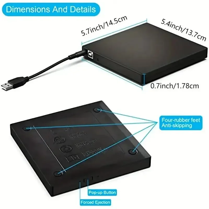 スリム保護外付けCDドライブ,CD-RWドライブ,DVD-ROMバーナー,ラップトッププレーヤー,デスクトップPC,USB 2.0