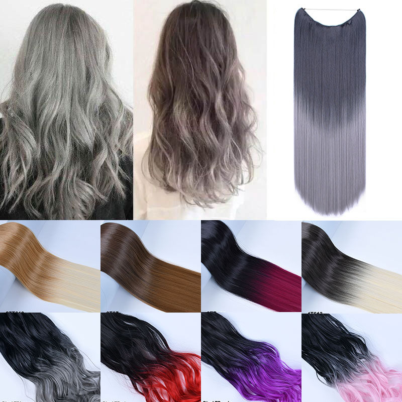 Zolin-合成ロングウェーブヘアエクステンション (女性用) 、オンブルカラー、ストレートヘア、クリップなし、目に見えないラインヘアピース、1個