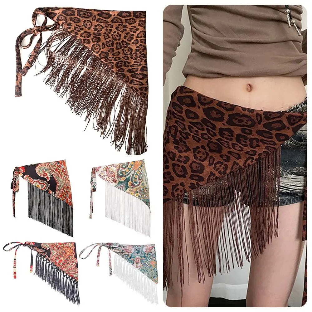 Ethnic Triangular Waistband Millennial Spice Girl Style Embroidered Printing Floral Triangular Belt Exquisite Tassel