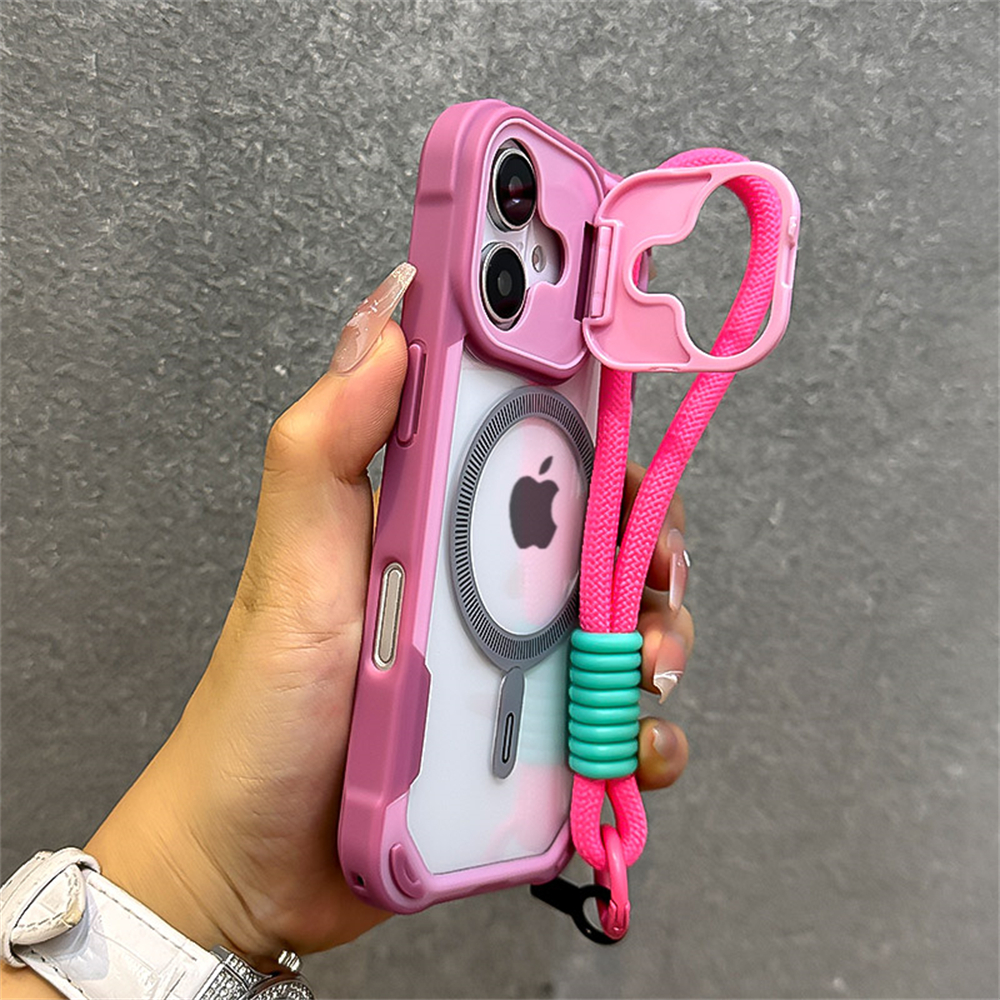 Armadura Color caramelo choque para funda de teléfono Magsafe para iPhone 11 15 14 13 12 16 Pro Max Plus soporte con correa para la muñeca funda trasera del teléfono