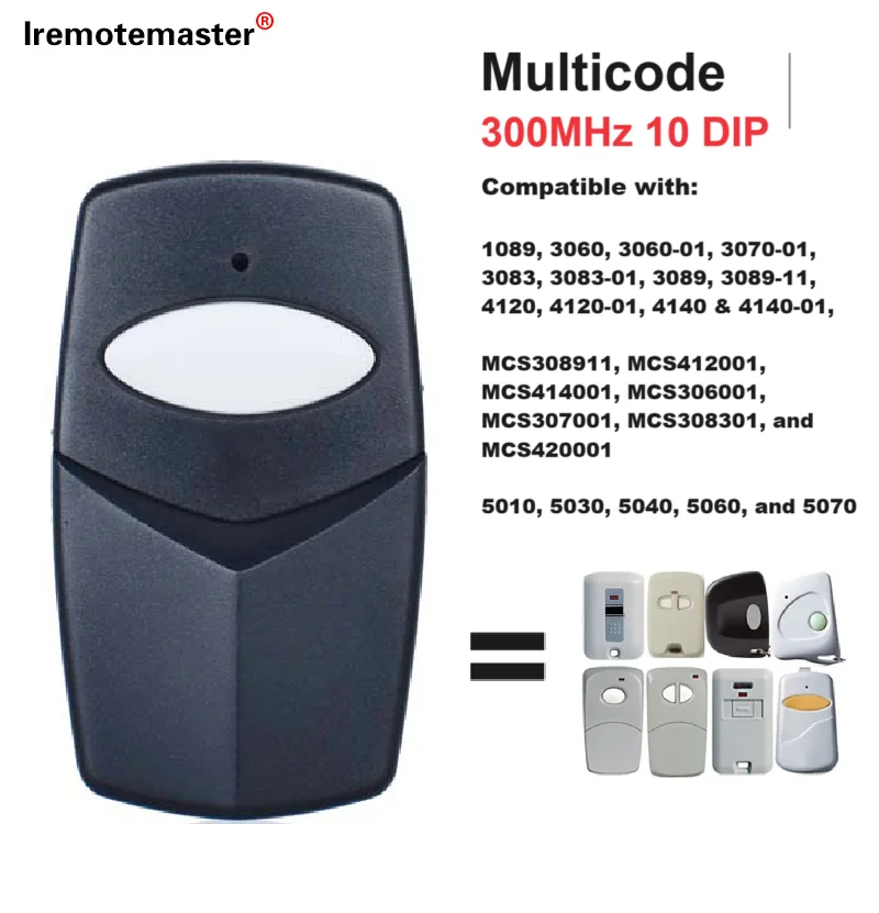 Reemplazo para transmisor remoto de abridor de puerta de garaje Multicode 3089 308911 ,MCS 308911 ,10 interruptores dip de 300 mhz, gris