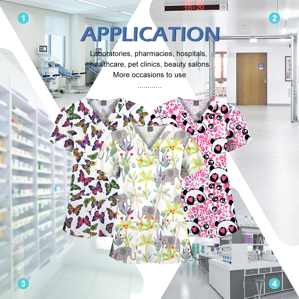 Natal impresso uniforme médico acessórios de enfermeira para trabalho médico esfrega cirúrgica padrão dos desenhos animados manga curta topo feminino masculino