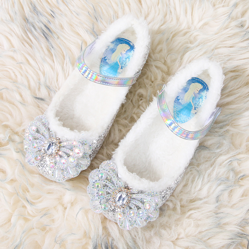 Disney Herbst Mode Perle Bogen Strass Gefrorene Elsa Prinzessin Mädchen Schuhe Flache Kinder Prinzessin Warme Winter Schuhe Größe 23-36