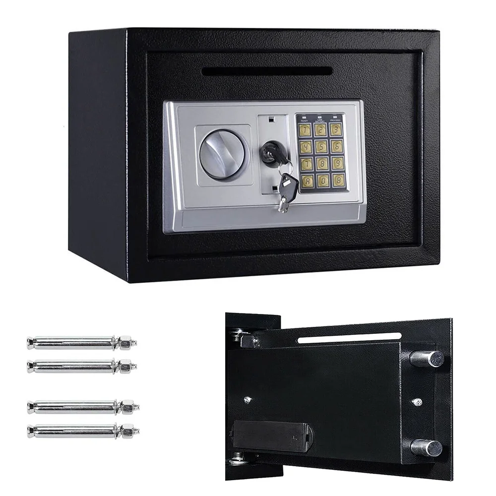 16L digitale Sicherheitsboxen für Zuhause, Schließfach, Spardose, elektronischer Sicherheitssafe, 2 Override-Schlüssel und 4 Installationsschrauben, Schwarz