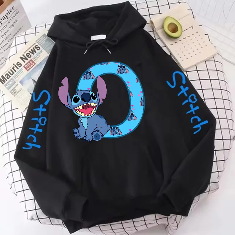 Y2K Hoody Sweatshirts Damen Winter Hoodies Süße Kawaii Disney Lilo & Stitch 26 Englische Buchstaben Drucken Hoodie Paar Streetwear