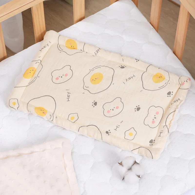 Newborn-Pillow Pad Cotton Bean Velvet Cartoon Pattern Flat Pillow Baby Anti Vomiting Pad Four Seasons Cotton Breathable Pillows