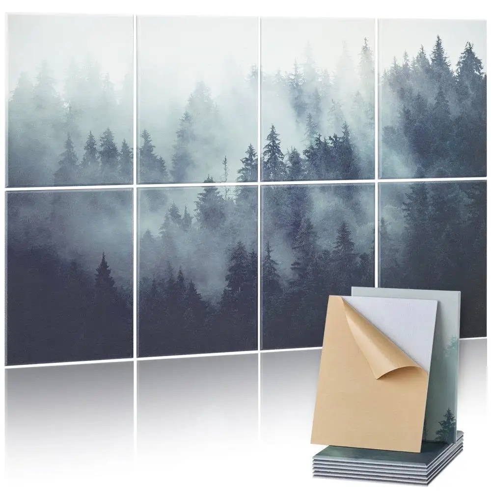 Acoustic Wall Panels 8 Pack Self Adhesive Soundproofing Foam Forest Design 15.8x11.8 Inch for home Use