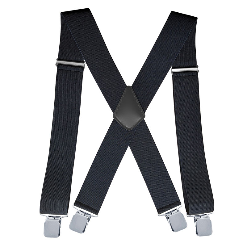 Mens Suspenders Wide X-Back Adjustable Solid Straight Heavy Duty Clip Suspenders for Work Jeans