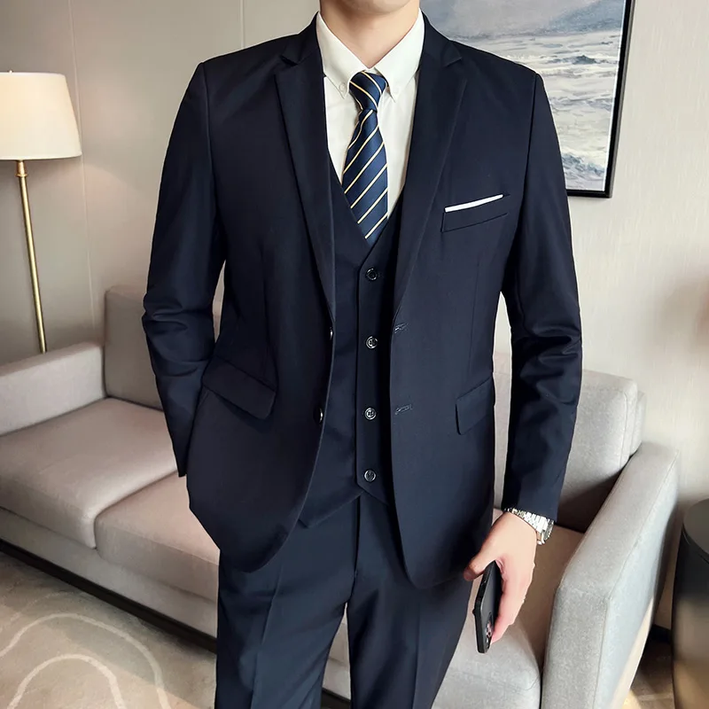 Hochwertiges 3-teiliges Business-Casual-Hochzeitsanzug-Set für Herren, Weste und Hose, hübsche modische Bankettkleidung, S-6XL