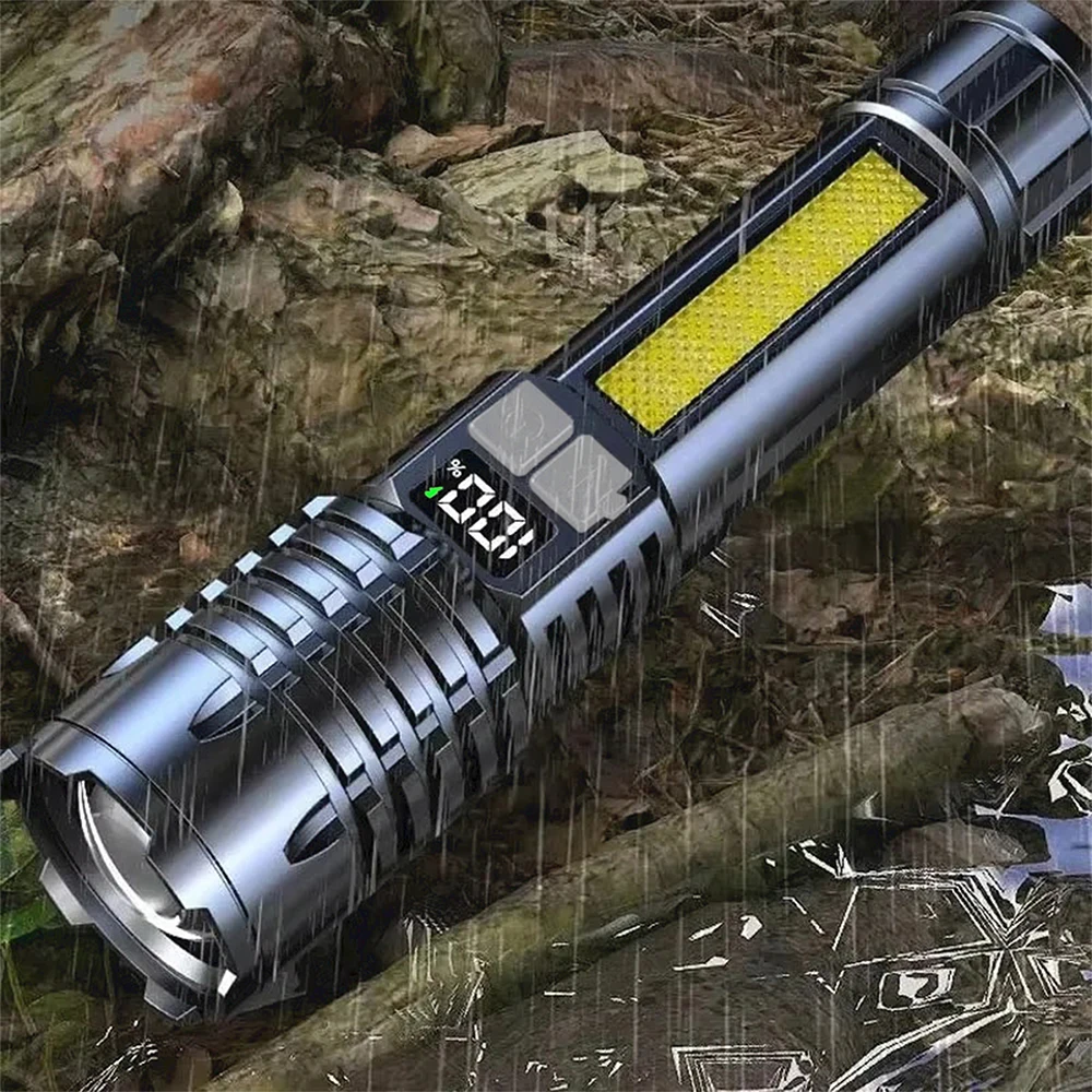 Linterna LED de alta potencia potente linterna COB recargable de TYPE-C con antorcha de luz lateral para acampar al aire libre senderismo