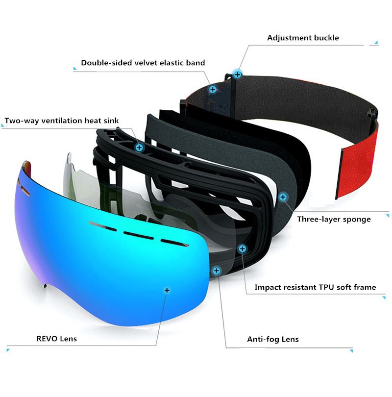 新しいスキーゴーグル男性女性二重層防曇ビッグスキーマスク UV400 メガネ保護スキー冬の雪スノーボードゴーグル