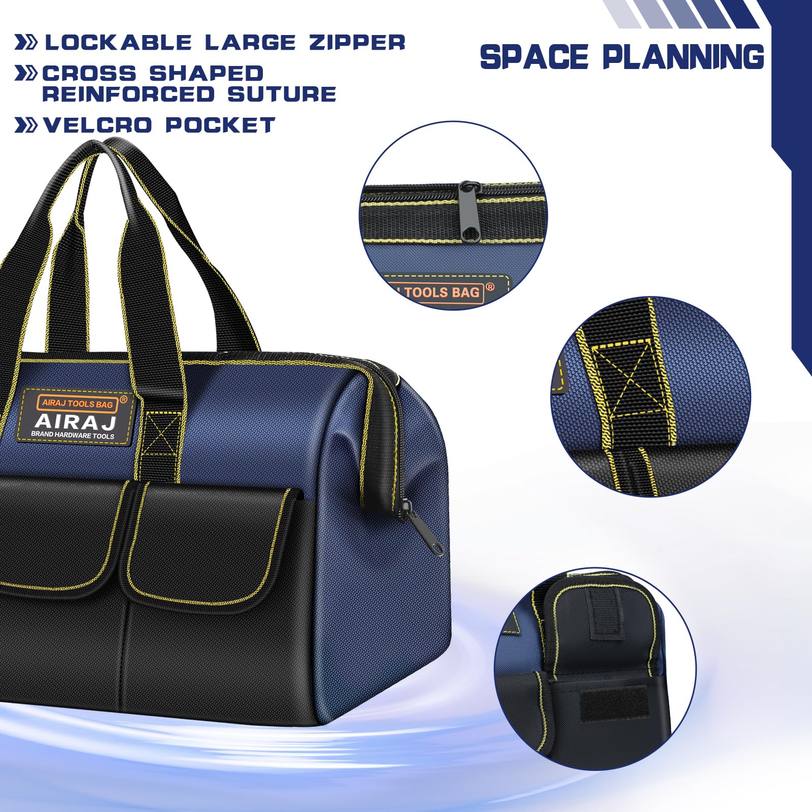 Airj conjunto de 3 peças de sacos de ferramentas multifuncionais oxford pano eletricista sacos de armazenamento de alta capacidade à prova d'água e resistente ao desgaste