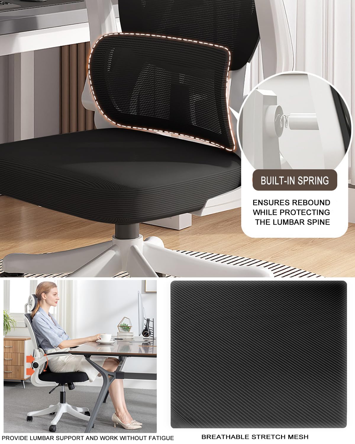 Home Office Chair Work Swivel Chairs with Wheels, Breathable Mesh Back Gaming Chair Adjustable Headrest