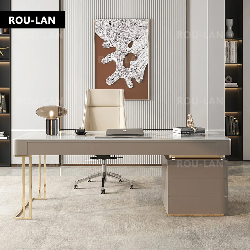 Rock Slab Desk Small Apartment 스칸디나비아 서재 럭셔리 사무실 책상 컴퓨터 책상, 모던한 쓰기 책상, 가정용