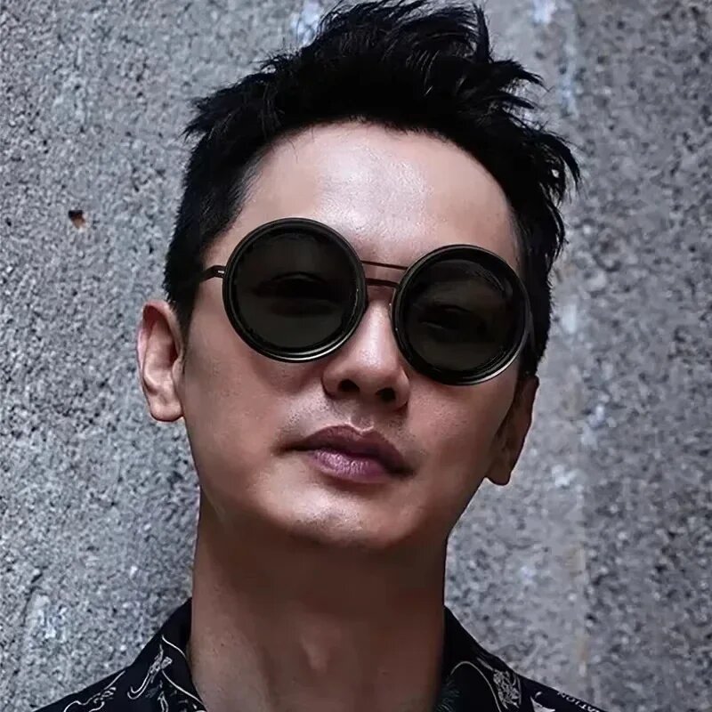 Gafas de sol con atenuación ajustable ND9 hechas a mano, gafas de sol de conducción polarizadas UV400 para pesca al aire libre para hombre, redondas Retro Punk para mujer