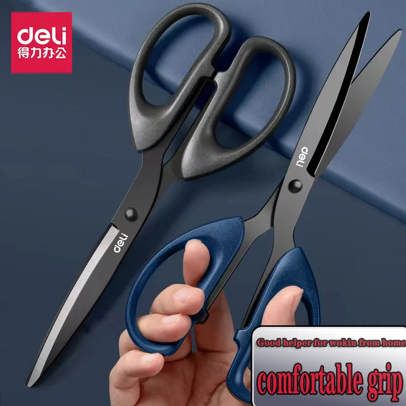Deli 6009S ciseaux en acier inoxydable à lame noire pour ciseaux antiadhésifs domestiques pour la cuisine bureau coupe de papier pour éviter