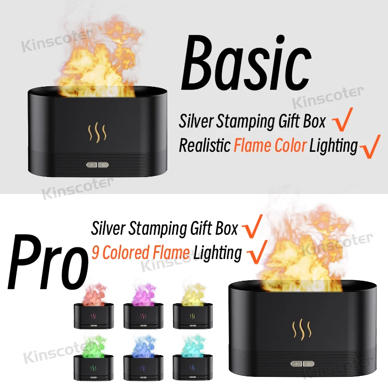 KINSCOTER Aroma Diffuser Air Humidifier อัลตราโซนิก Cool Mist Maker Fogger LED น้ํามันหอมระเหยโคมไฟเปลวไฟ Difusor