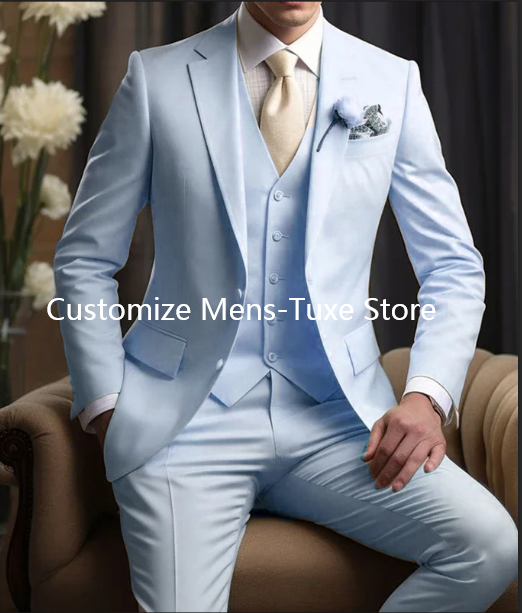 Eleganckie ślubne garnitury męskie marynarka Slim Fit 3 szt. Kurtka spodnie kamizelka luksusowy kostium Homme formalna impreza odzież męska