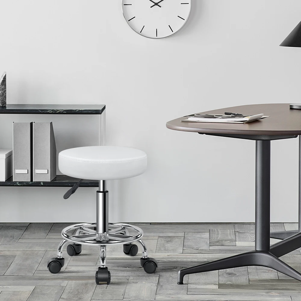 KKTONER PU Leather Round Rolling Stool with Foot Rest Swivel Height Adjustment Salon Spa Stool Chair