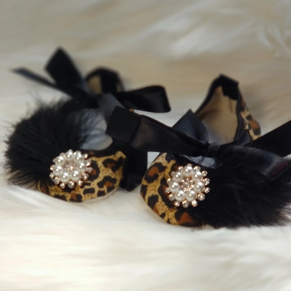 Dollbling Leopard Türkei Haar Baby Krippe Schuhe Handgemachte Bling Mädchen Neugeborenen Bebe Perlen Sparkly Ballett Erste Wanderer Schuhe