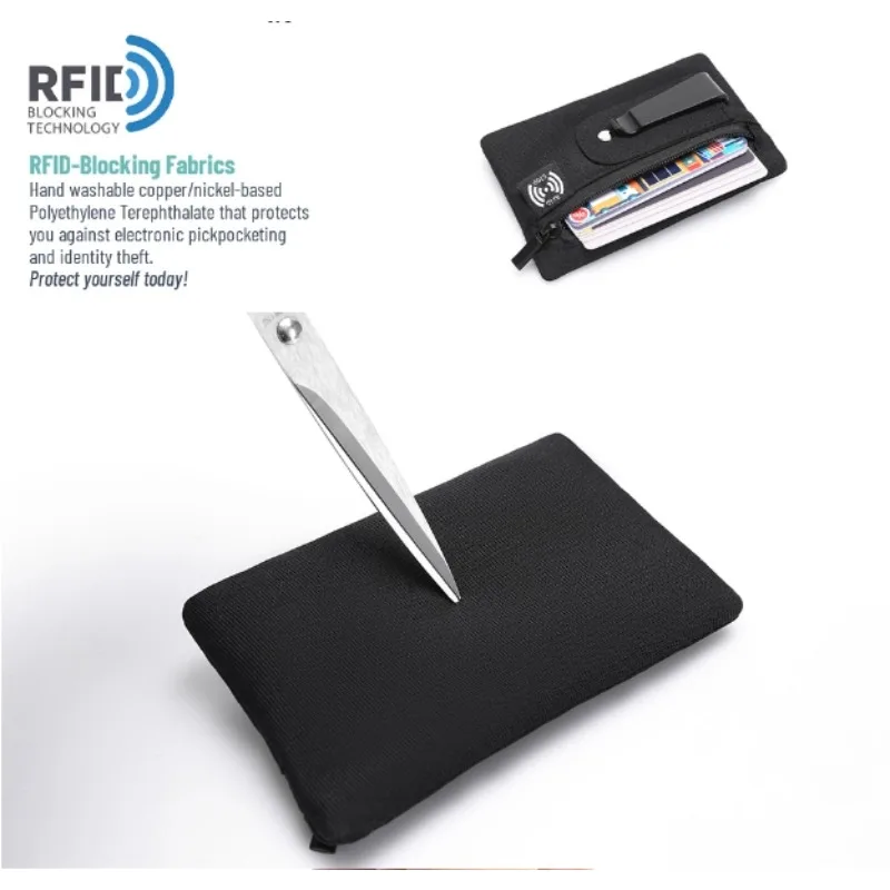1PC มินิเหรียญกระเป๋าผ้าเรียบง่ายกระเป๋าซิปและเข็มขัดคลิป Non-braided RFID การปิดกั้นเงินกระเป๋าสําหรับเงินสดและเหรียญ