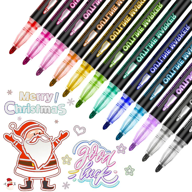 8/12/24/36/48 colors Double-line Outline pen contour pen Dream flash pen Metal color marker DIY handbook fluorescent marker