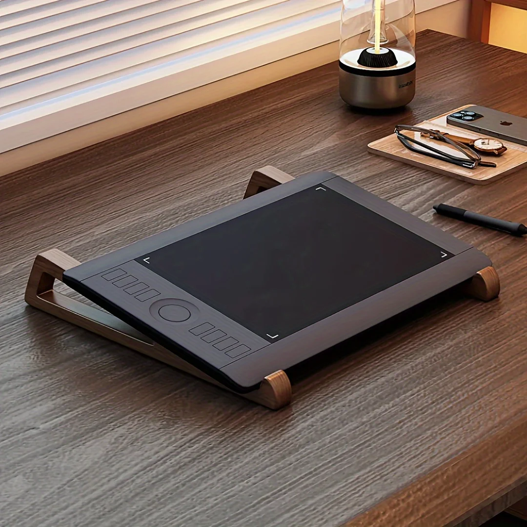 Supporto portatile pieghevole in legno per laptop, ergonomico 12 °   Angolo regolabile, design triangolare con ventilazione di raffreddamento, accessorio per ufficio