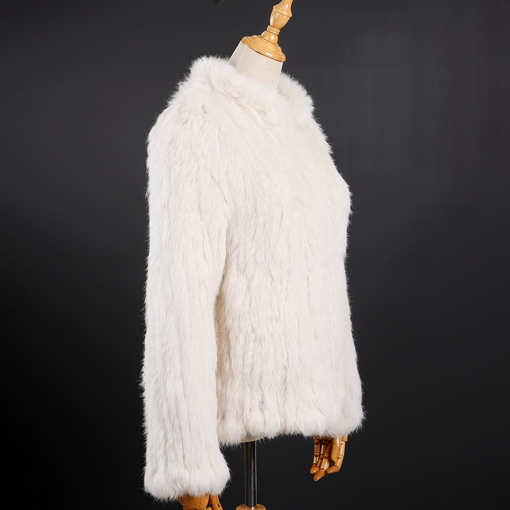 Luxo feminino inverno genuíno pele de coelho jaqueta de malha manga longa gola casaco senhora clássico pele real outwear com bolsos