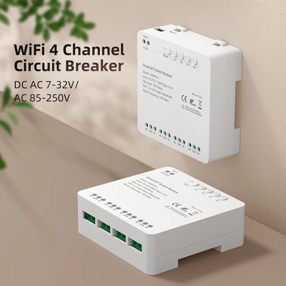 Módulo de interruptor de contato seco inteligente MIUCDA Tuya de 4 canais 7-32V/85-250V suporta compatível com Alexa Google Home