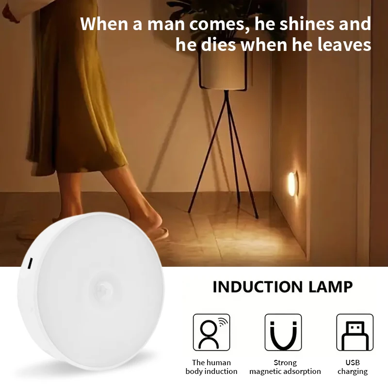 Motion Sensor LED Night Light USB Rechargeable Night Lamp For Kitchen Cabinet Wardrobe Lamp Staircase Wireless Closet Light