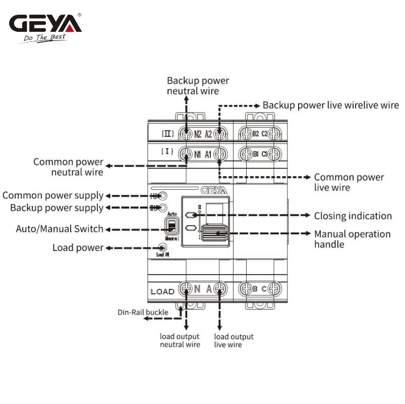 GEYA G2R Din Rail 2P 4P ATS interruptor de transferencia automática de doble potencia interruptores selectores eléctricos potencia ininterrumpida 63A 110V 220V