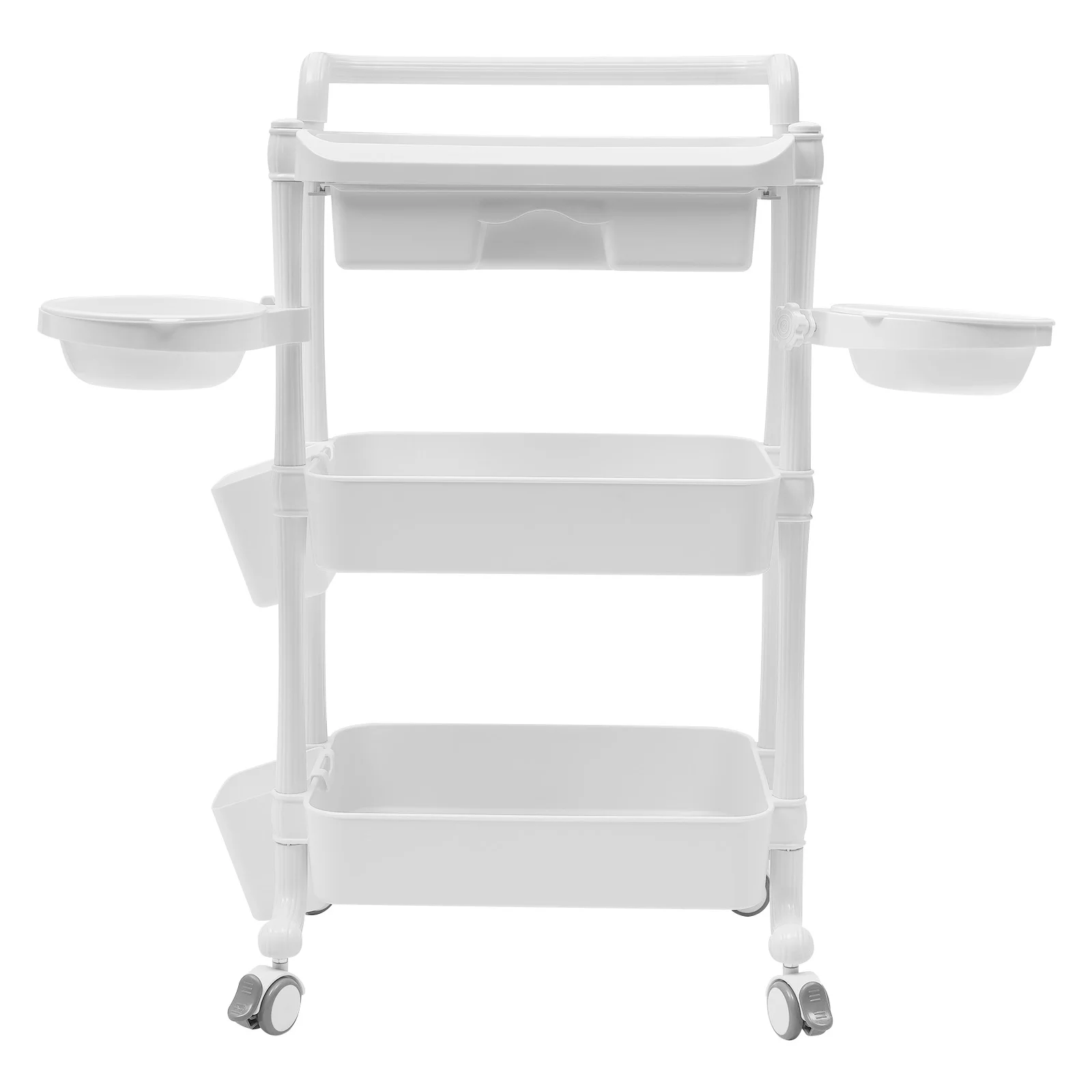 3 Tier Beauty Salon Rolling Trolley Wheelcart Utility Carts with Dirt Buckets Drawers 360°Rotate Wheels