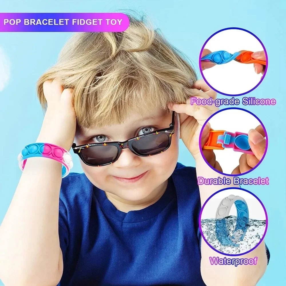 12/24/36pc silicone colorido bolha pulseira para crianças festa de aniversário presentes de convidados de casamento lembranças carnaval presentes de natal