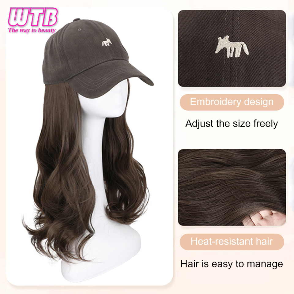 Sombrero de béisbol con capucha, peluca rizada recta/ondulada, peluca sintética para principiantes, resistente al calor, aspecto Natural