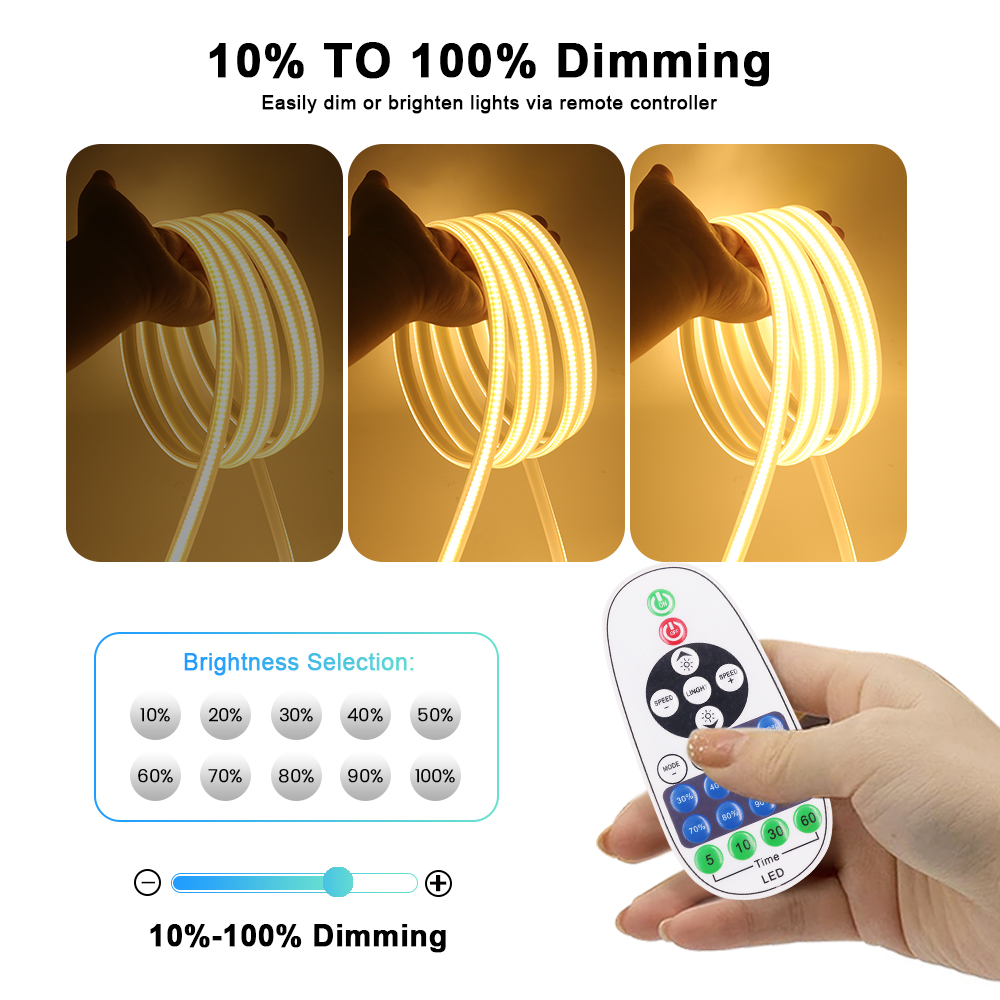LED Dimmer Controller IR Remote/Tuya WIFI/Bluetooth/RF Touch Panel For 8MM PCB 110V 220V 288Leds/m 360LEDs/m No Wires  COB Strip