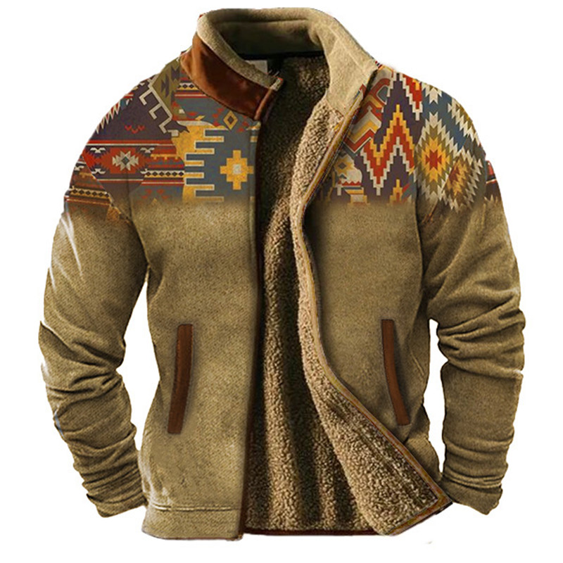 Men's Outerwear, Men's Jacket With Plush Inner Hair And Gallbladder, Ethnic Retro Warmth And Comfort, Popular Celebrity Style