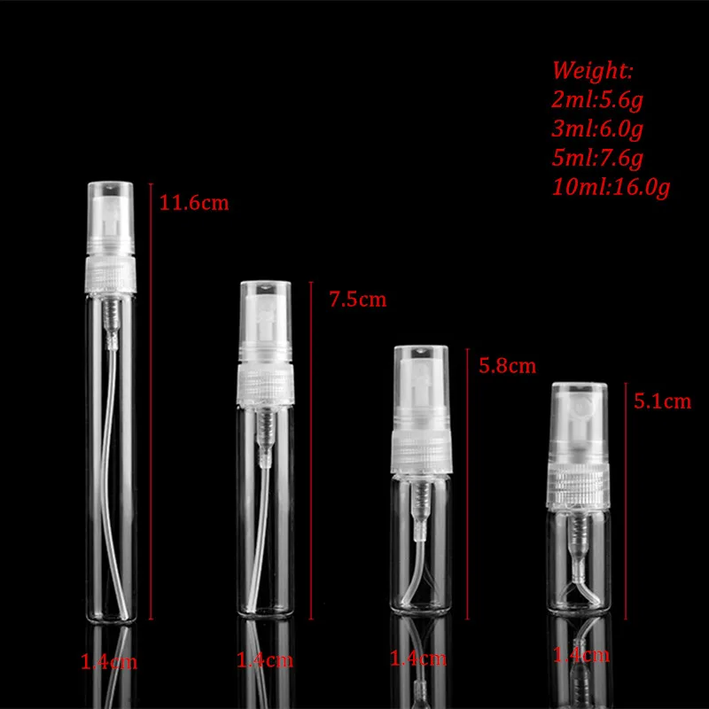 5 개/갑 2ML 3ML 5ML 10ML 명확한 미니 향수 유리 병 빈 화장품 병 샘플 테스트 튜브 얇은 유리 병 앰버