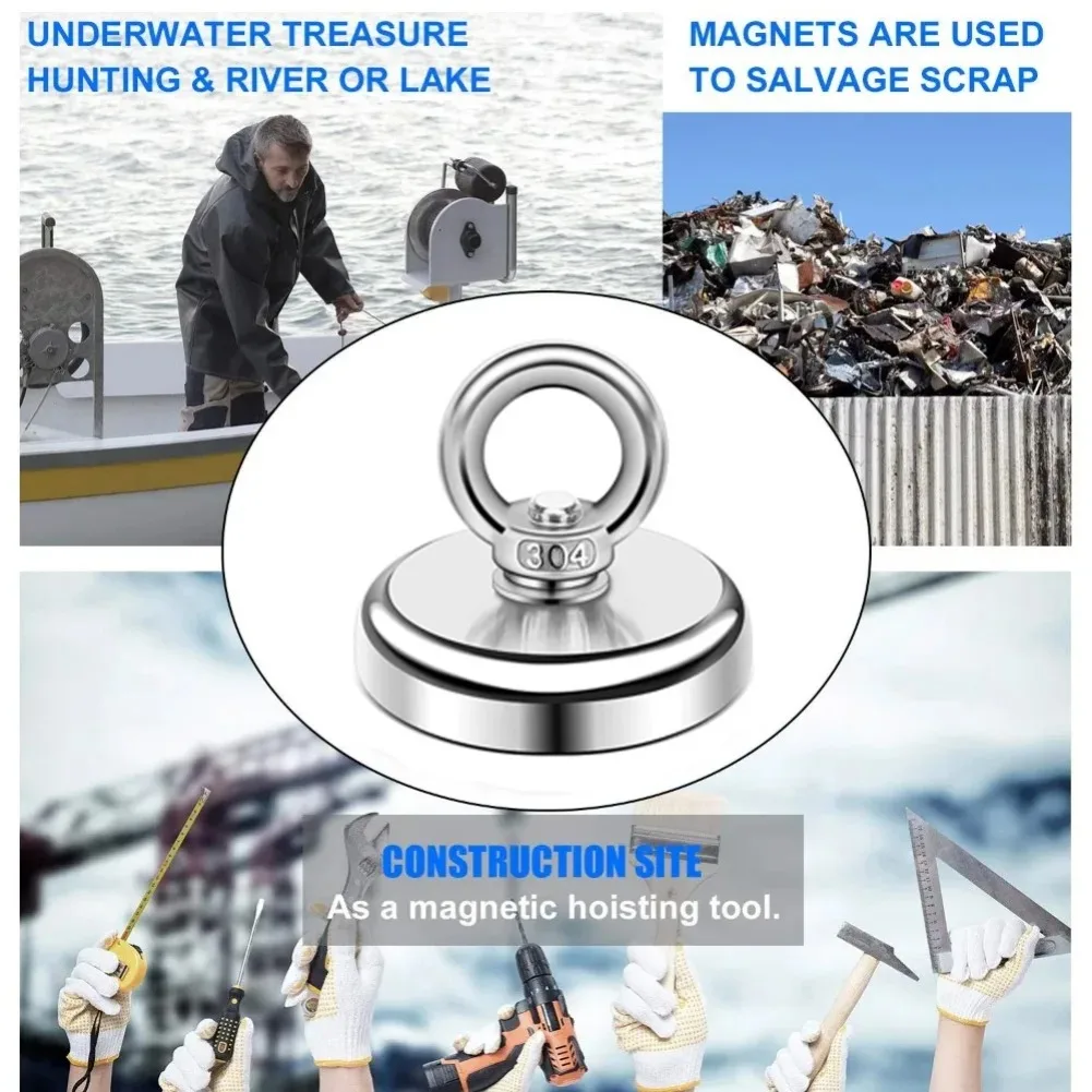 Super Strong Neodymium Magnet Heavy Duty Fishing Strong Magnetic Hooks with Countersunk Hole Eyebolt Salvage Searcher Magnets