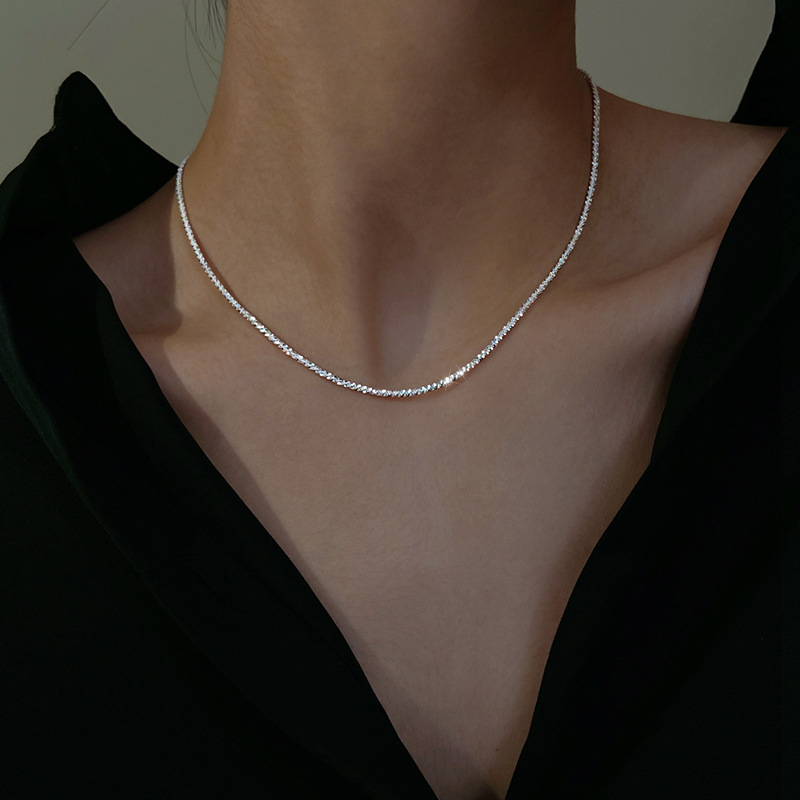 2 pçs conjunto brilhante espumante prata banhado clavícula corrente colar pulseira conjunto de jóias para mulheres minimalista céu estrelado acessórios