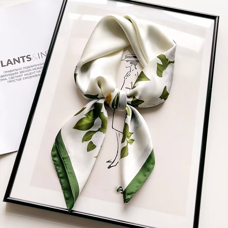 Шелковый квадратный шарф с цветком, женский атласный платок, хиджаб, женская повязка для волос на запястье, роскошный головной платок 70*70 см, Echarpe 2024, бандана