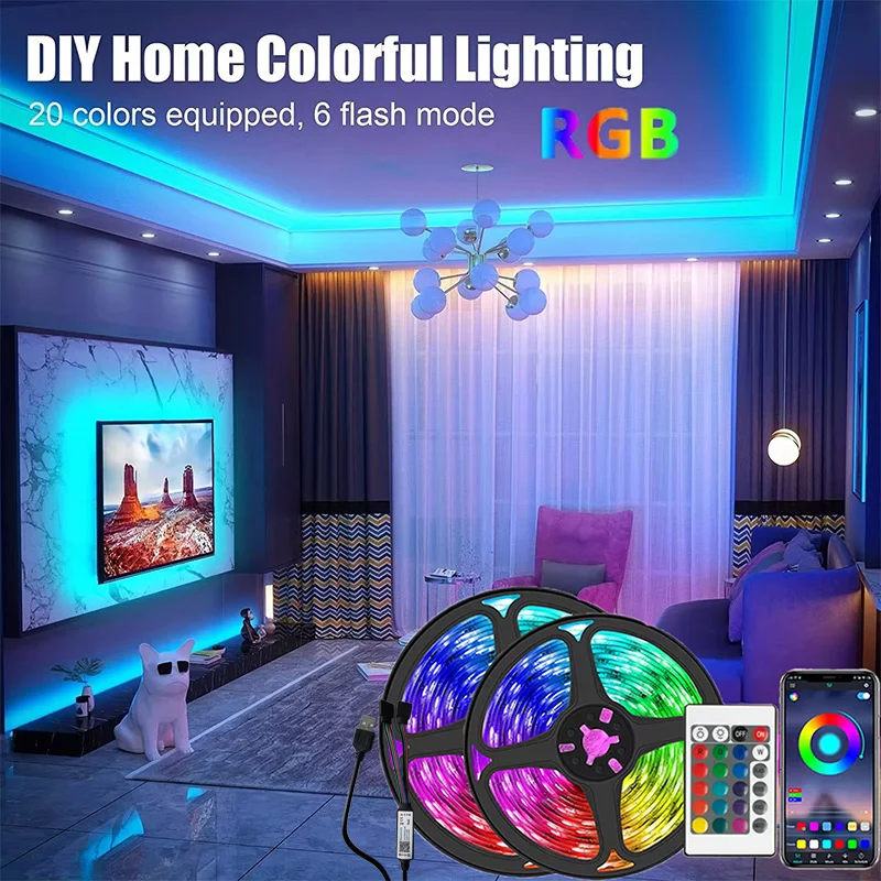 1-30M USB 5V LED diody na wstążce z Bluetooth 24 klawisze zdalnego sterowania RGB taśma elastyczna lampa do dekoracji pokoju podświetlenie TV dioda