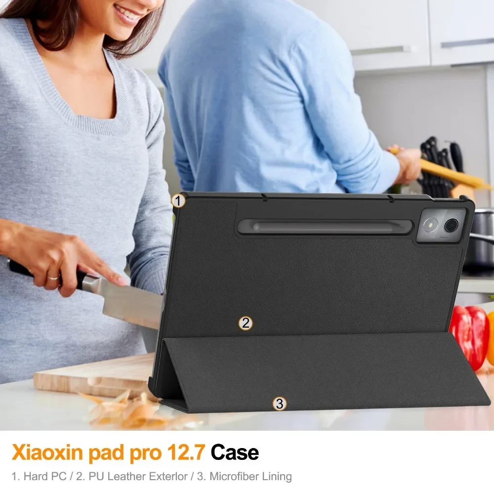 For Xiaoxin Pad Pro 12.7 2025 Tri-Folding Stand Smart Tablet Case for Lenovo XiaoxinPad Xiaoxin Pad Pro 12.7 2025 Cover funda
