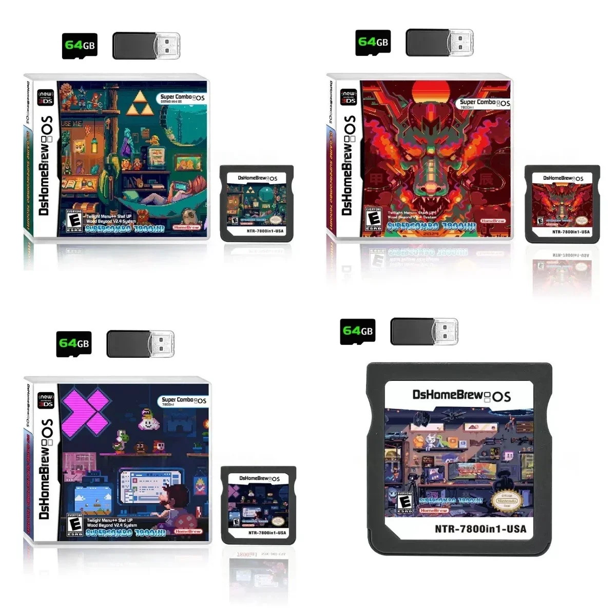 Kombinationskarte 7800 in 1 Game Collection 3DS Flas Card NDS SDHC Adapter Speicherbrennkarte RTS Videospielkarte