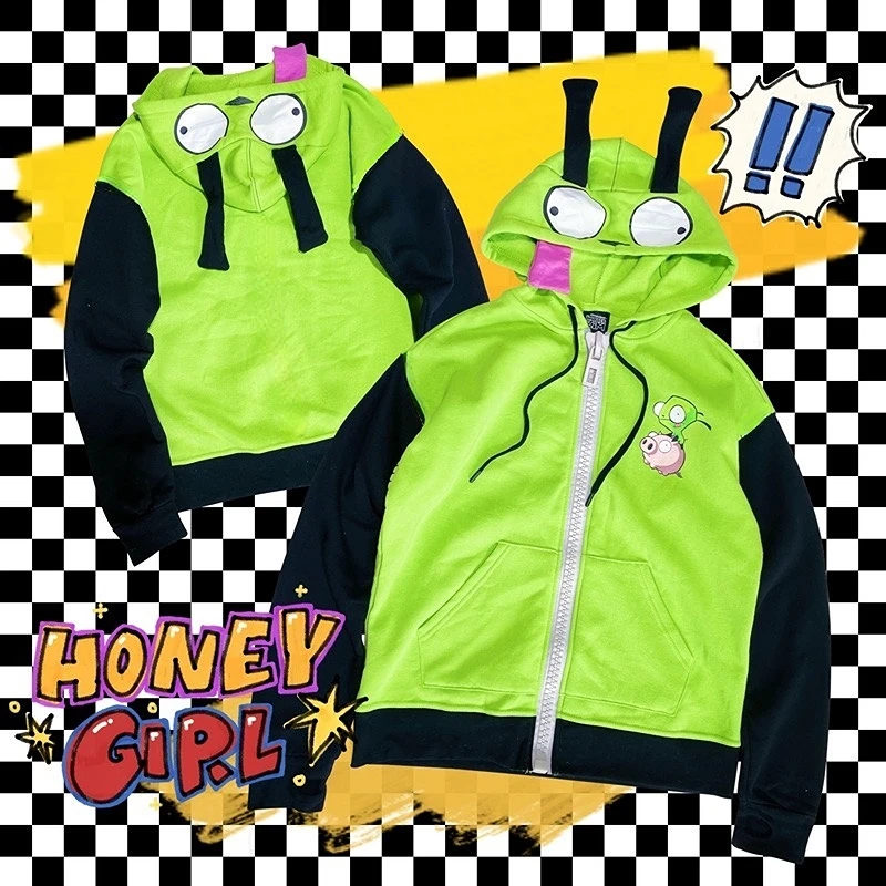 อะนิเมะ Invader คอสเพลย์เครื่องแต่งกาย Alien Zim Hoodies เสื้อแจ็คเก็ต Hooded Zip Up Pullovers เสื้อหูฮาโลวีน