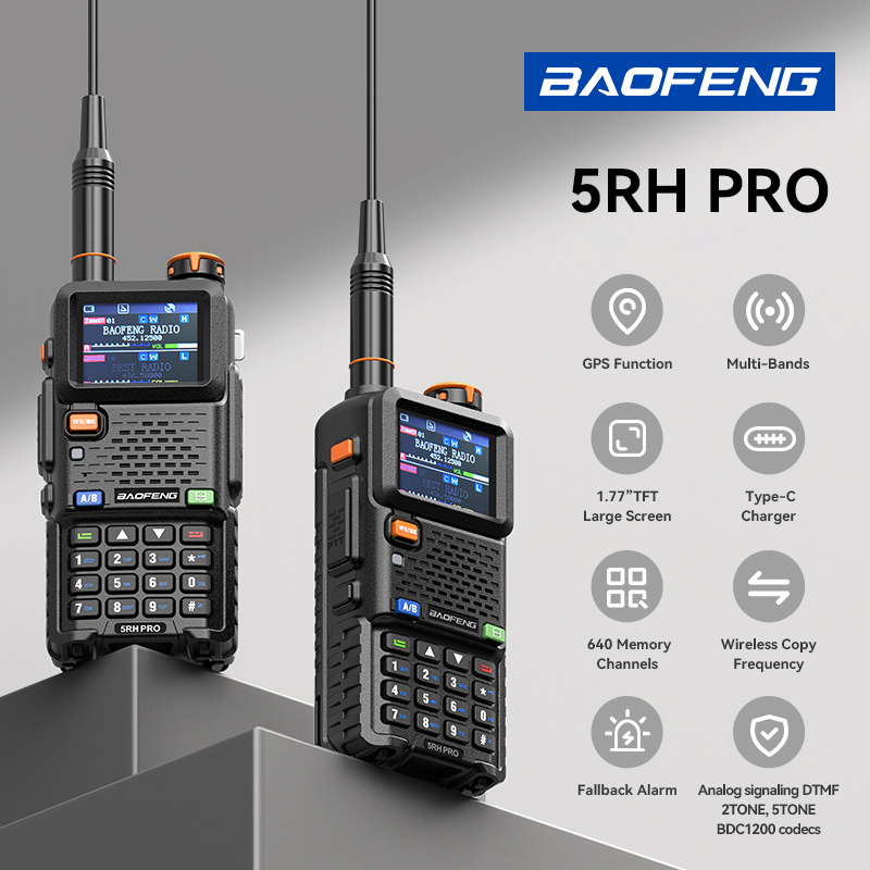 Baofeng UV-5RH PRO GPS Walkie Talkie High Power Multi Band AM FM NOAA Wirless Copy Frequency Type-C Long Range Two Way Ham Radio