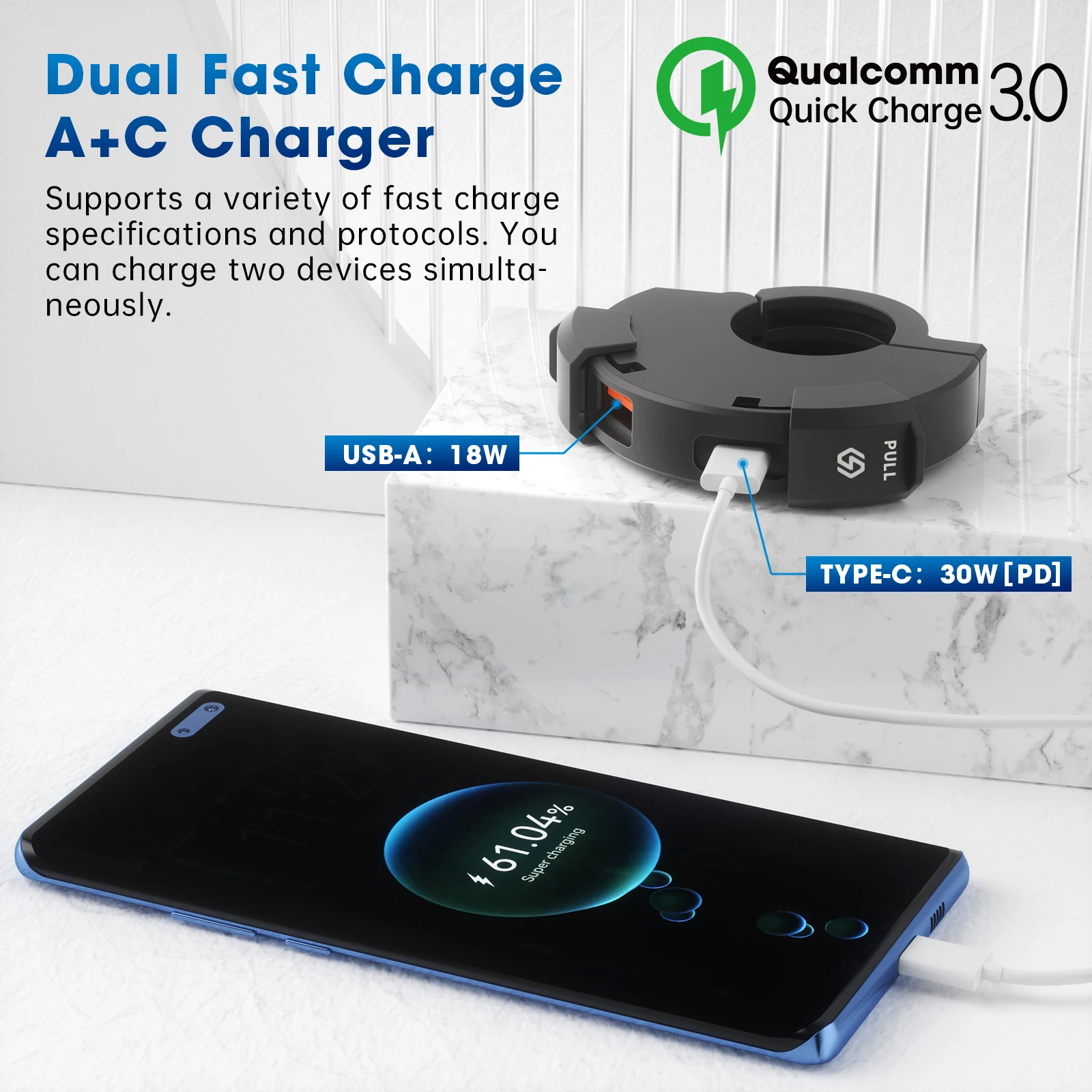 รถจักรยานยนต์ USB Charger QC3.0 Handlebar Fast CHARGING 12/24V กันน้ํา Handlebar Mounting Bracket กล้องชาร์จโทรศัพท์