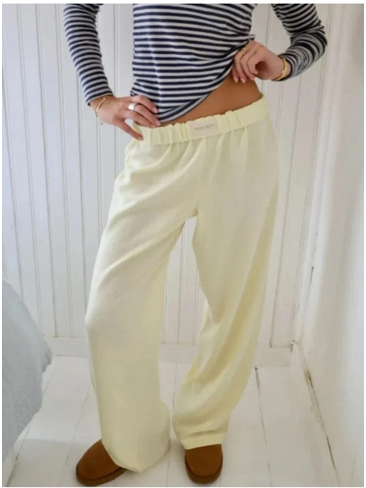 Calça feminina listrada rosa com cintura elástica e bolso, perna reta, solta, casual, confortável, verão, y2k