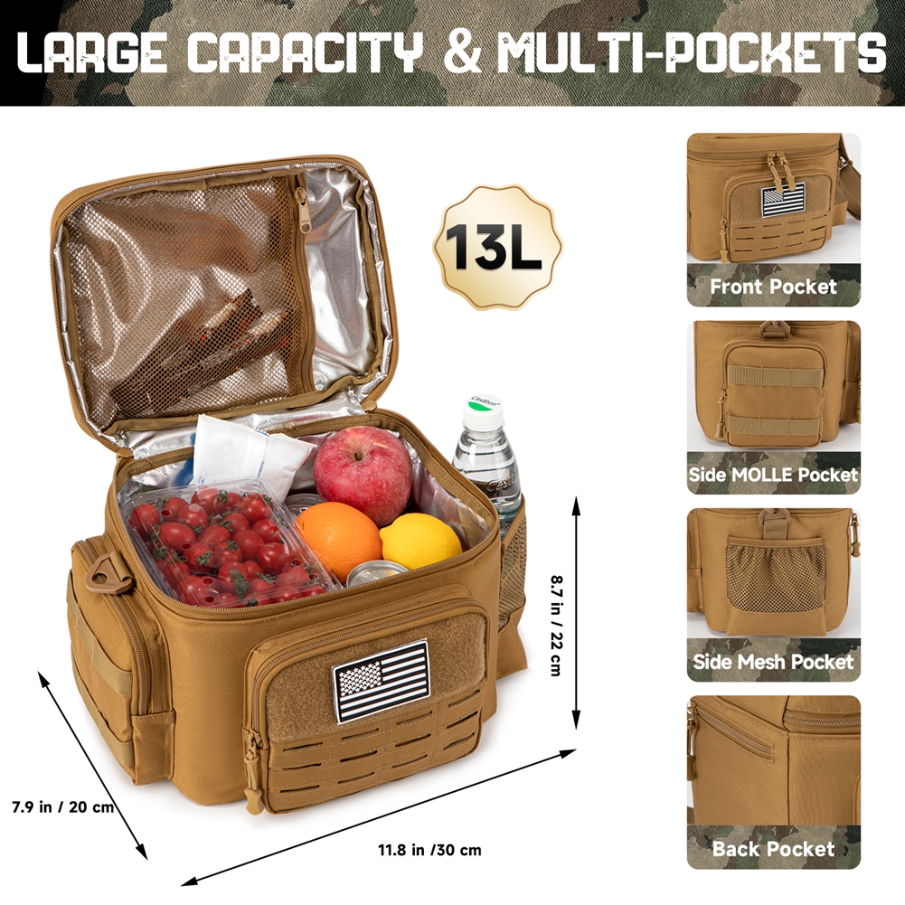 Taktische Lunchtasche für Herren, Outdoor, robuste Lunchbox, Arbeit, auslaufsicher, isoliert, langlebig, Thermo-Kühltasche, Mahlzeit, Camping, Picknick
