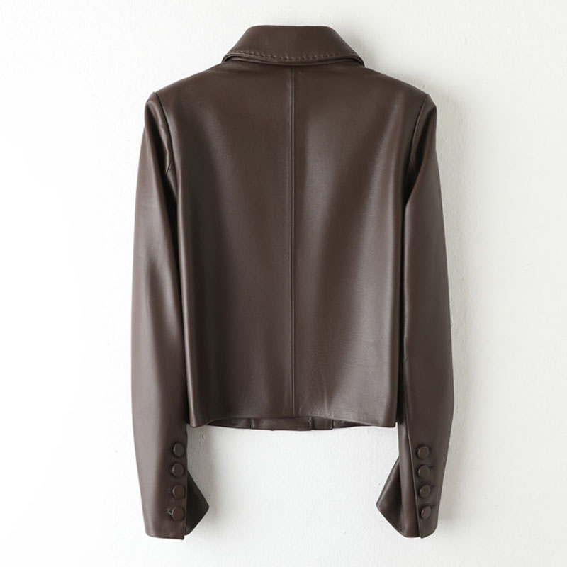 Julypaletteシープスキンレザージャケット,ショートコート,女性用,本革ジャケット,2つのボタン,高級ジャケット2023